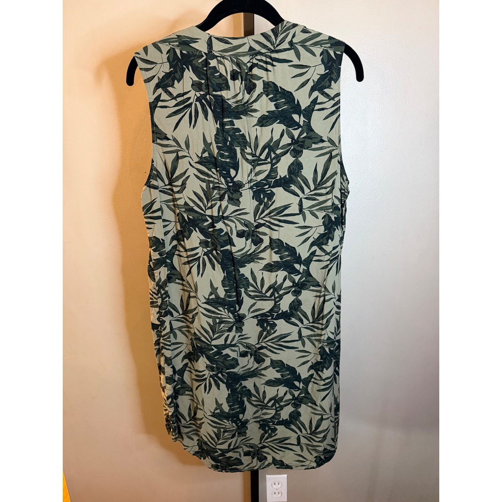 Old Navy Tropical Palm Print Sleeveless Shift Dress Olive Green Tan Rayon Large - Picture 2 of 5